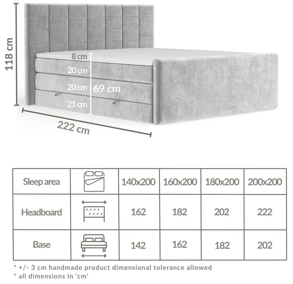 Kék ágyneműtartós boxspring ágy 180x200 cm Ava – Maison de Rêve