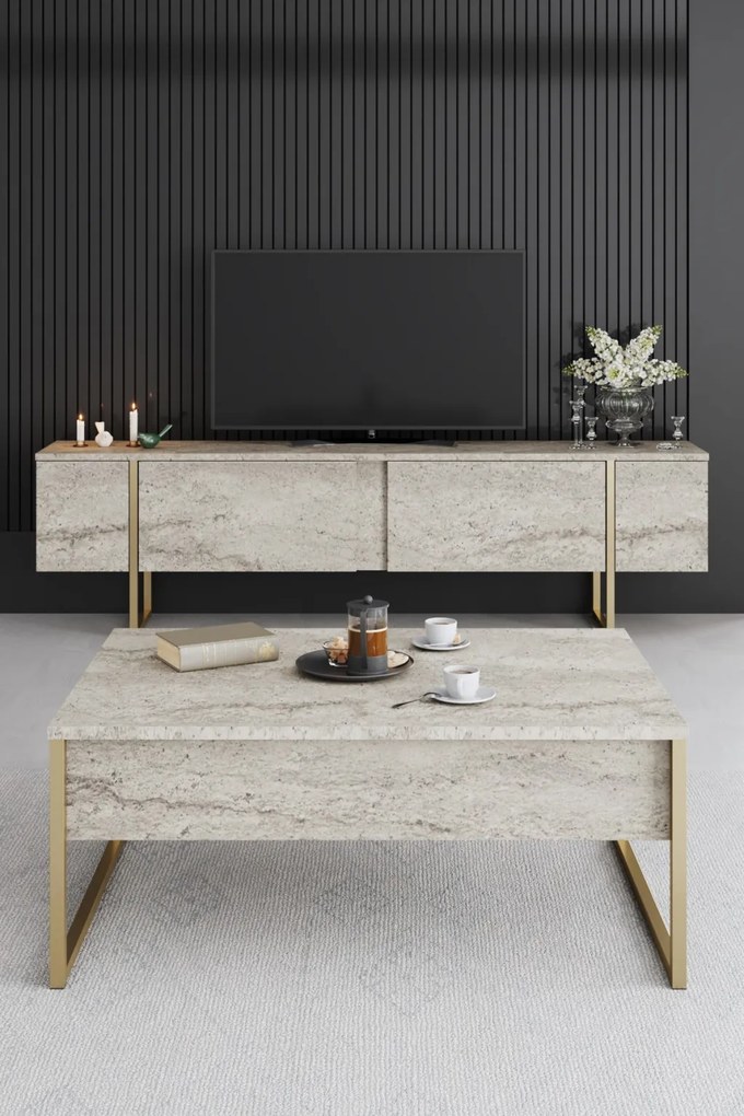 Luxe - travertin/arany TV-állvány