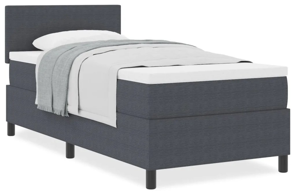 Box Spring Ágy Matrac Sötétszürke Egyszemélyes Kordbársony Textil