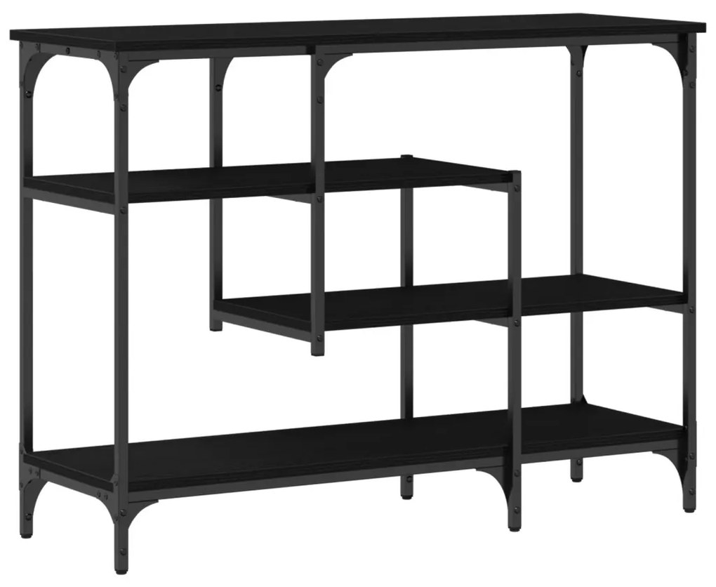 Konsole Asztal Fekete Tölgy 100x35x75 cm Műanyag Fa és Acél