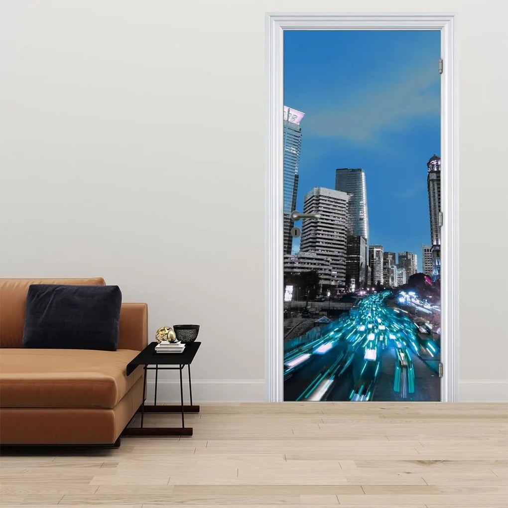 Fotótapéta ajtóra - Éjszakai város (95x205cm)