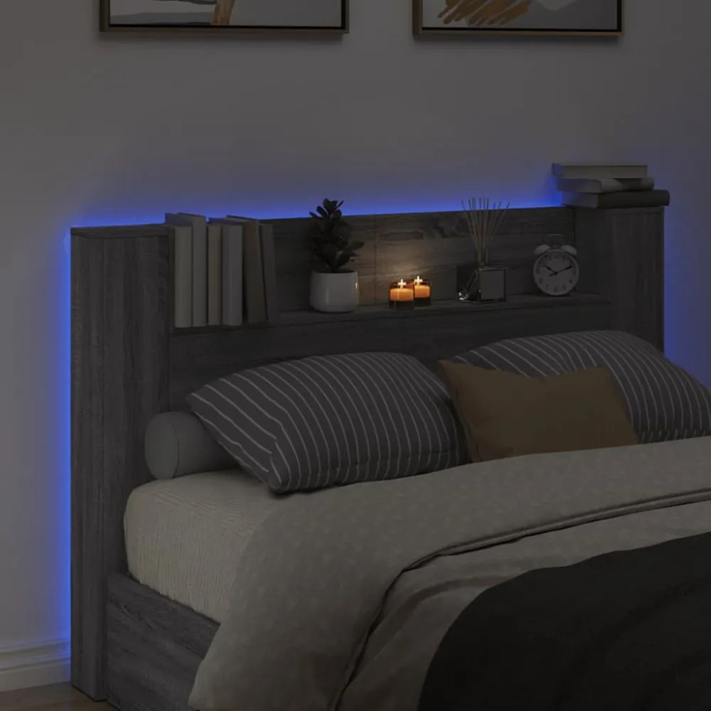 szürke sonoma színű áthidalószekrény LED-ekkel 160x16,5x103,5cm