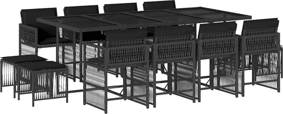 vidaXL 13 részes fekete polyrattan kerti ülőgarnitúra párnákkal