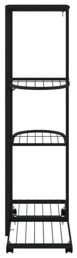 4 szintes fekete vas virágtartó állvány kerekekkel 44x23x80 cm