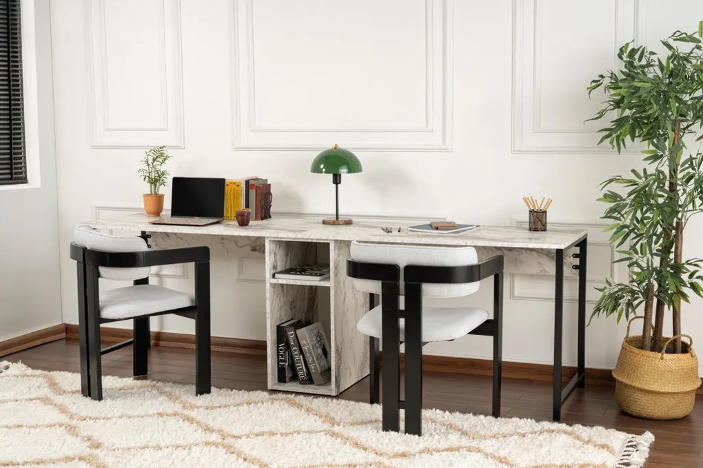 Twin Study Desk - frézia márvány/fekete íróasztal