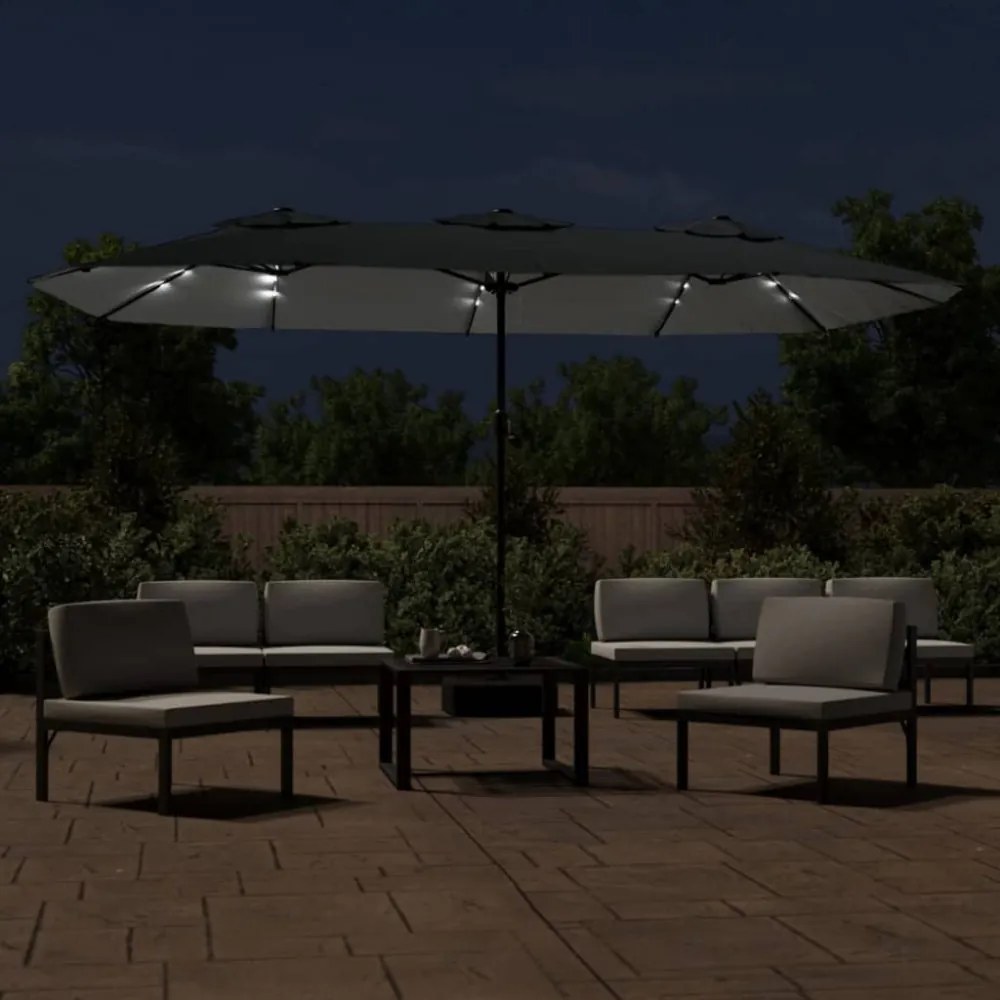antracitszürke dupla tetős LED-es napernyő 449x245 cm