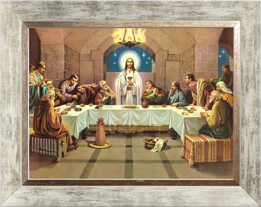 Utolsó Vacsora Vallásos Kép Fehér Díszített Keretben 30X40