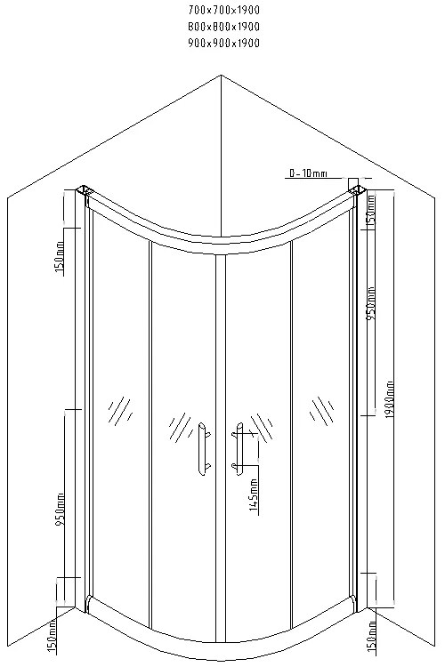 Mexen Rio, negyed kör alakú zuhanykabin tolóajtóval 70 x 70 cm, 5mm szürke üveg, króm profil + fekete zuhanytál, 863-070-070-01-40-4170