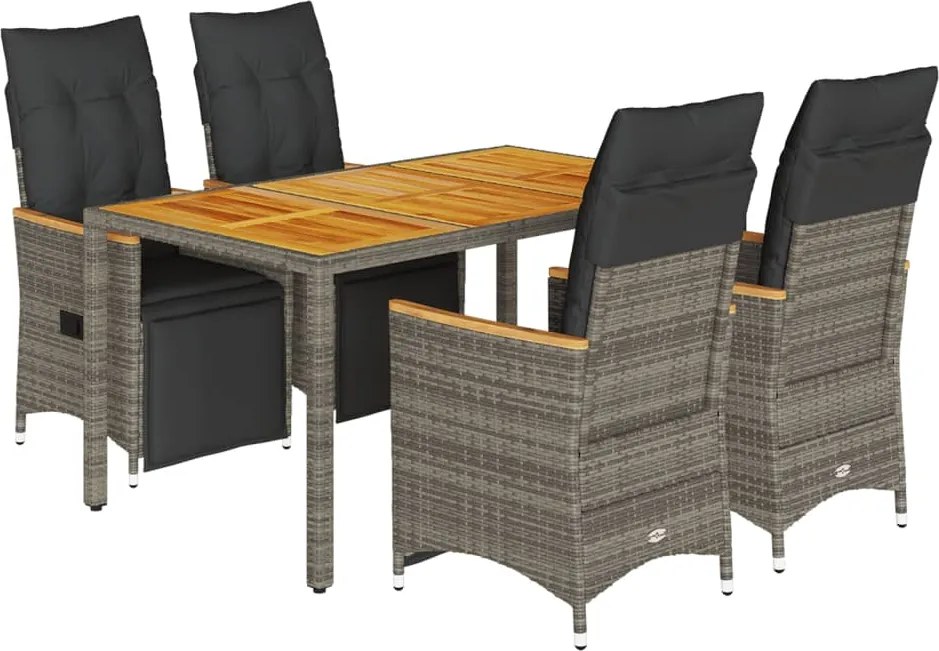 vidaXL 5 részes szürke polyrattan kerti bisztrógarnitúra párnákkal