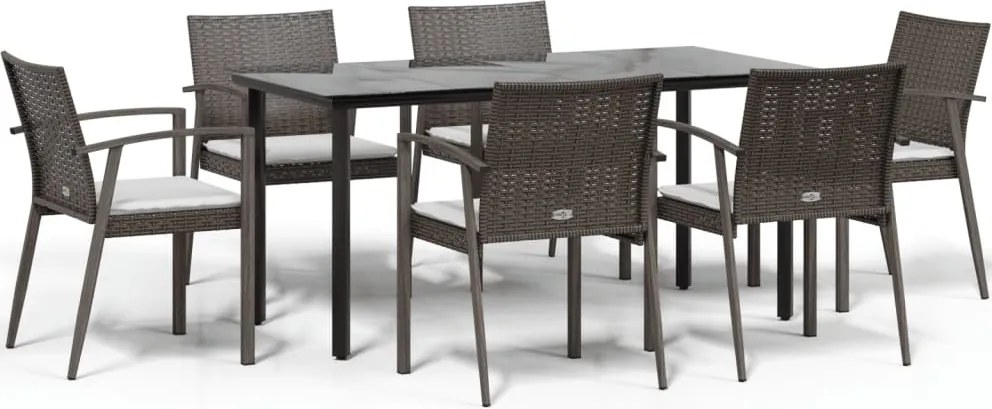 vidaXL 7 részes polyrattan és acél kerti étkezőgarnitúra párnával