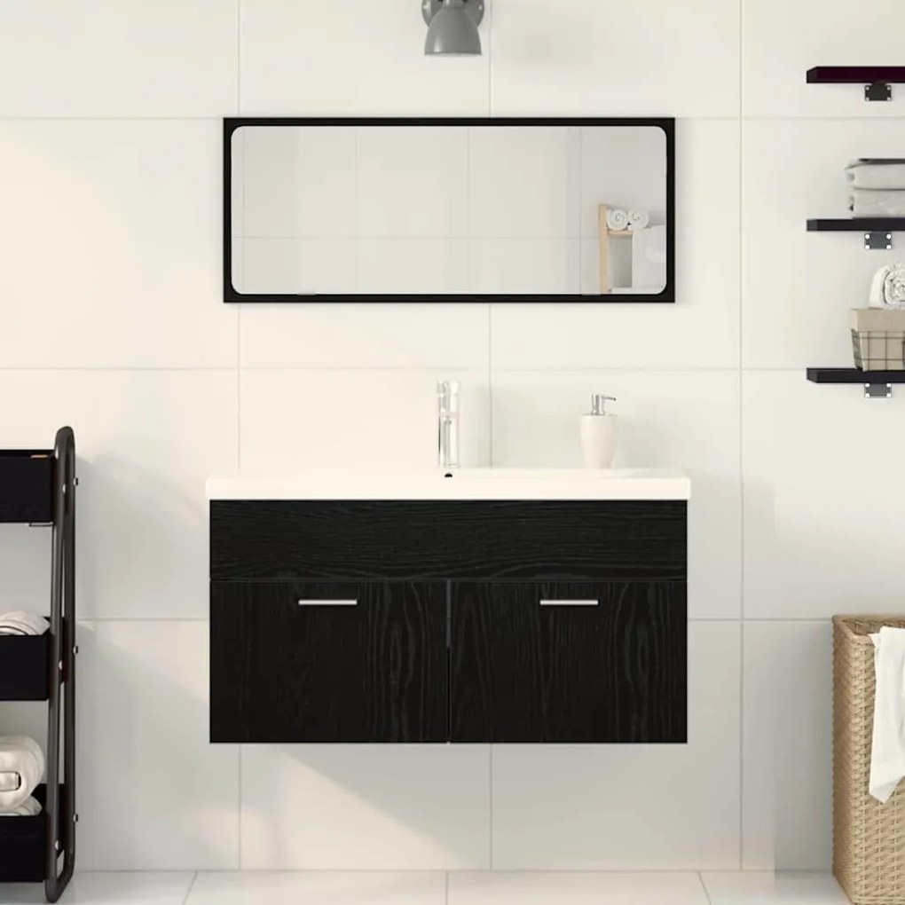 Fürdőszoba bútor szett 3 pcs Fekete tölgy 90 x 38.5 x 46 cm
