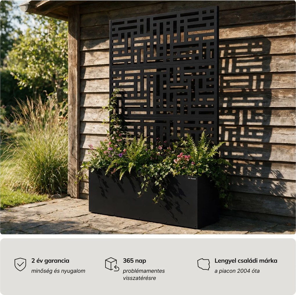Fém kerti pergola virágládával 3in1, fekete, 1200x1800x300 mm: ROSE
