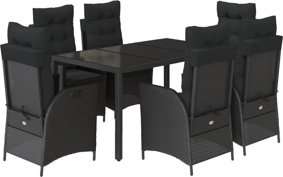 vidaXL 7 részes fekete polyrattan kerti étkezőgarnitúra párnával