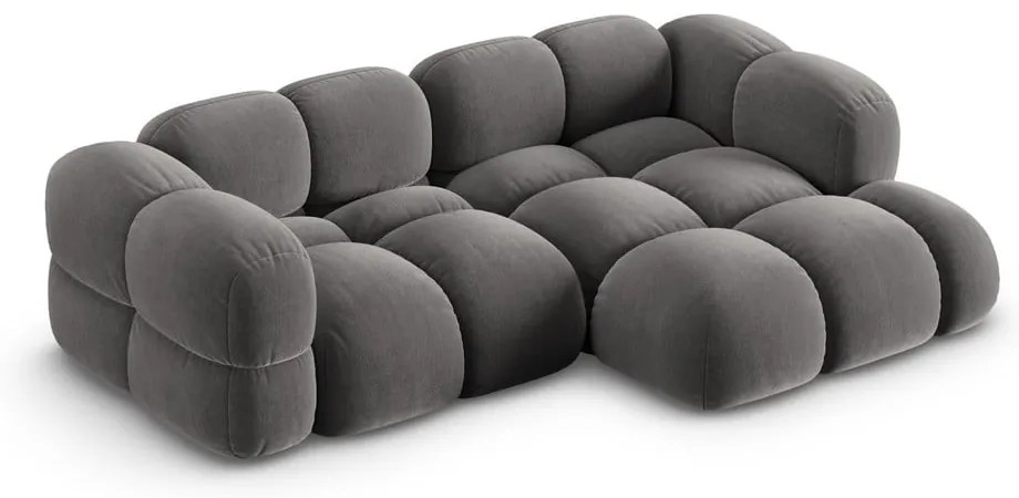 Szürke bársony sarokkanapé (jobb oldali-heverő résszel) Loretto – Cosmopolitan Design