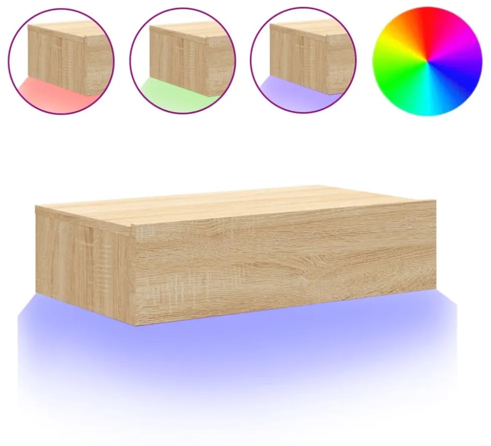 sonoma tölgyszínű TV-szekrény LED-lámpákkal 60x35x15,5 cm
