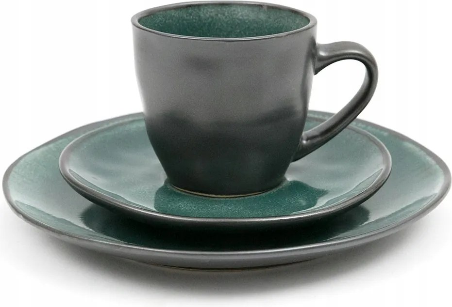 Kávéscsésze Szett 18DB-OS 6 Személyes Zöld Desszertes Tányér
