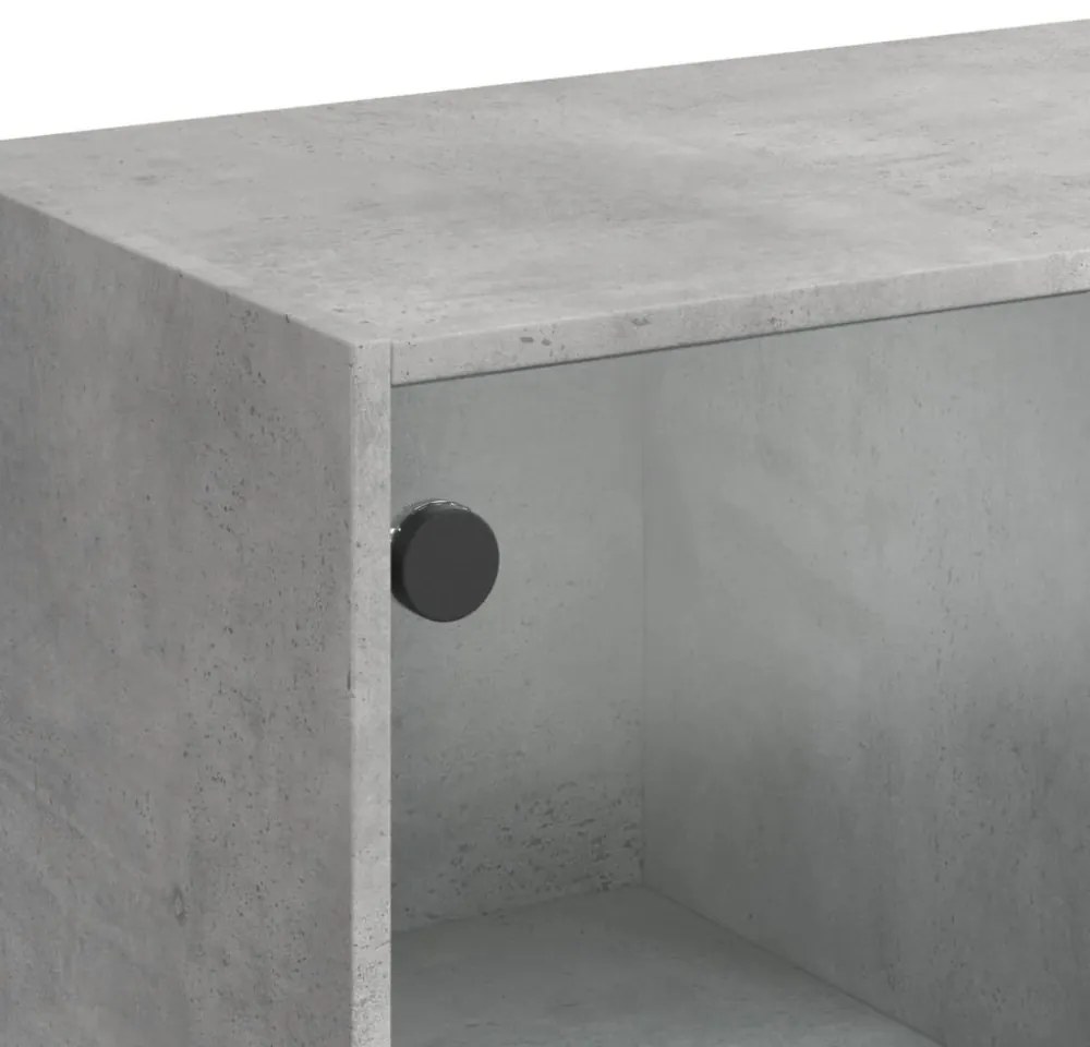 betonszürke dohányzóasztal üvegajtókkal 102 x 50 x 42 cm