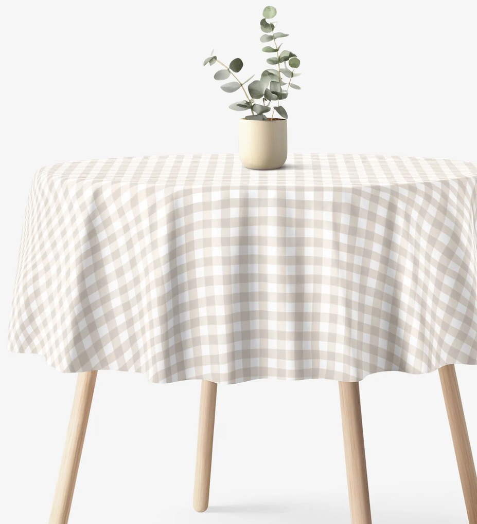 Goldea kör alakú pamut terítő - latté kockás Ø 120 cm