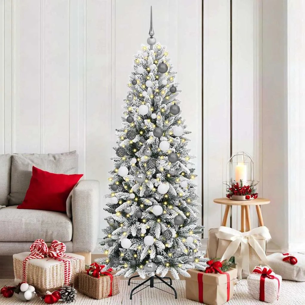 Műkarácsonyfa LED -es lámpákkal Fehér 180cm PVC