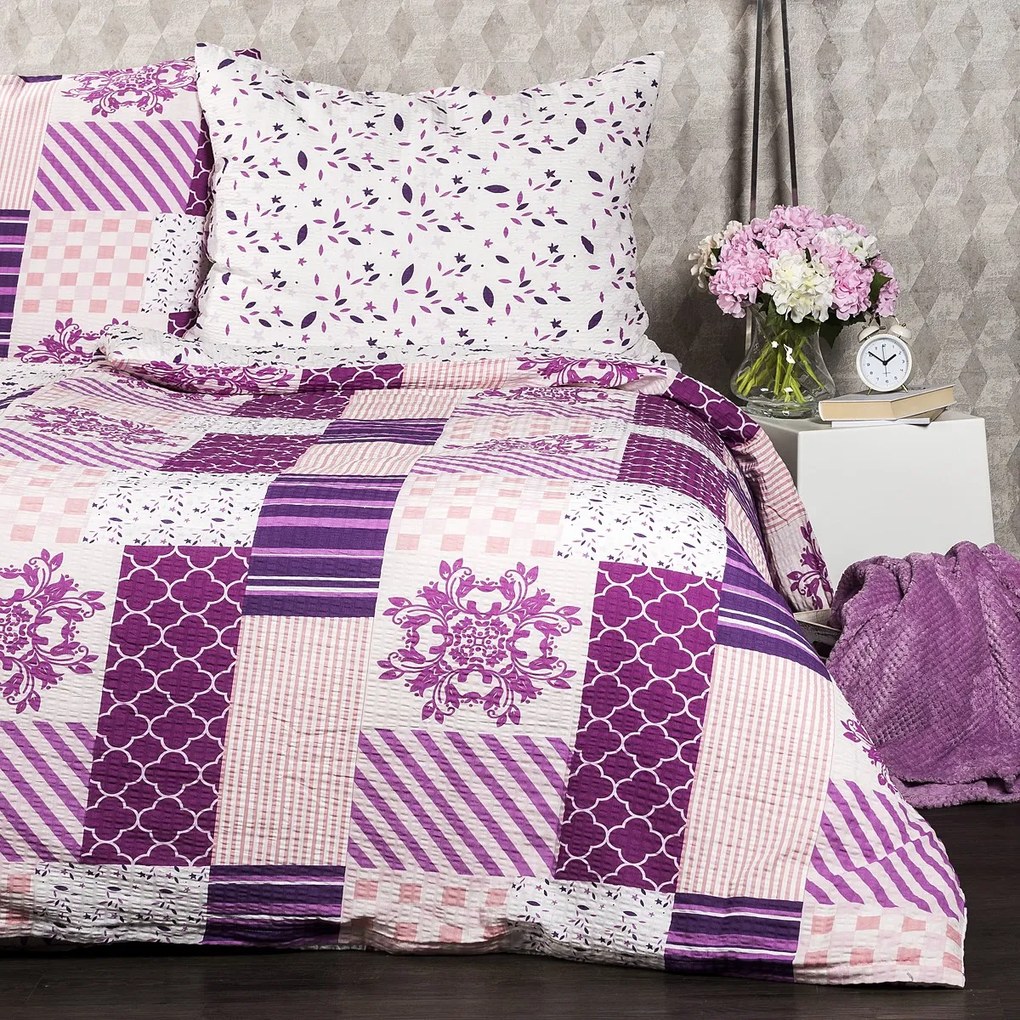 4Home Patchwork violet krepp ágynemű, 140 x 220 cm, 70 x 90 cm