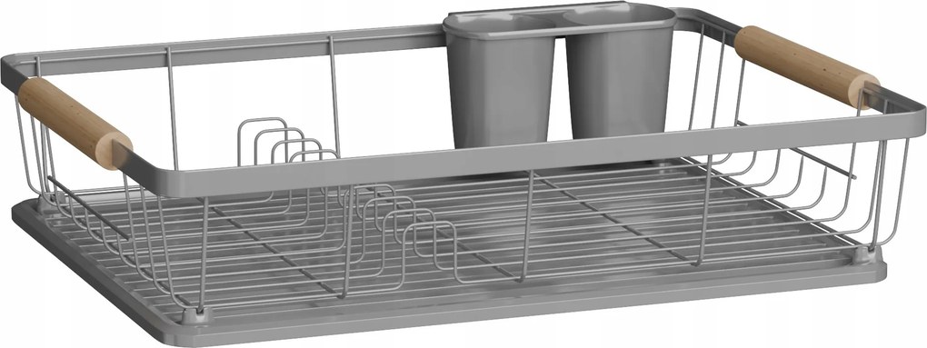 Konyhai Csepegtető Edényszárító Fa Fogantyúkkal, Szürke