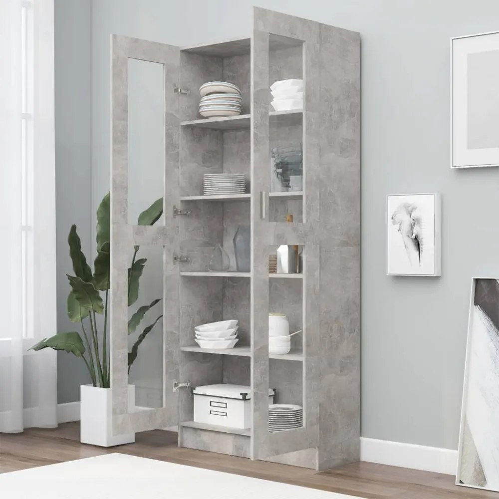 betonszürke szerelt fa vitrinszekrény 82,5 x 30,5 x 185,5 cm