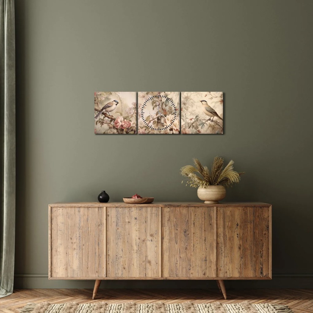 Kép - Vintage madár festmény (órával) (90x30 cm)