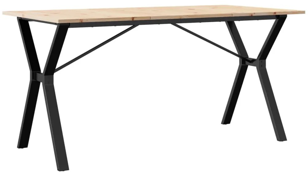 tömör fenyőfa és öntöttvas étkezőasztal Y-vázzal 160x80x75 cm
