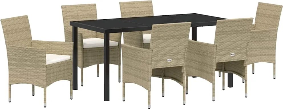 vidaXL Kert étkező szett párnával 7 pcs Bézs polirattan