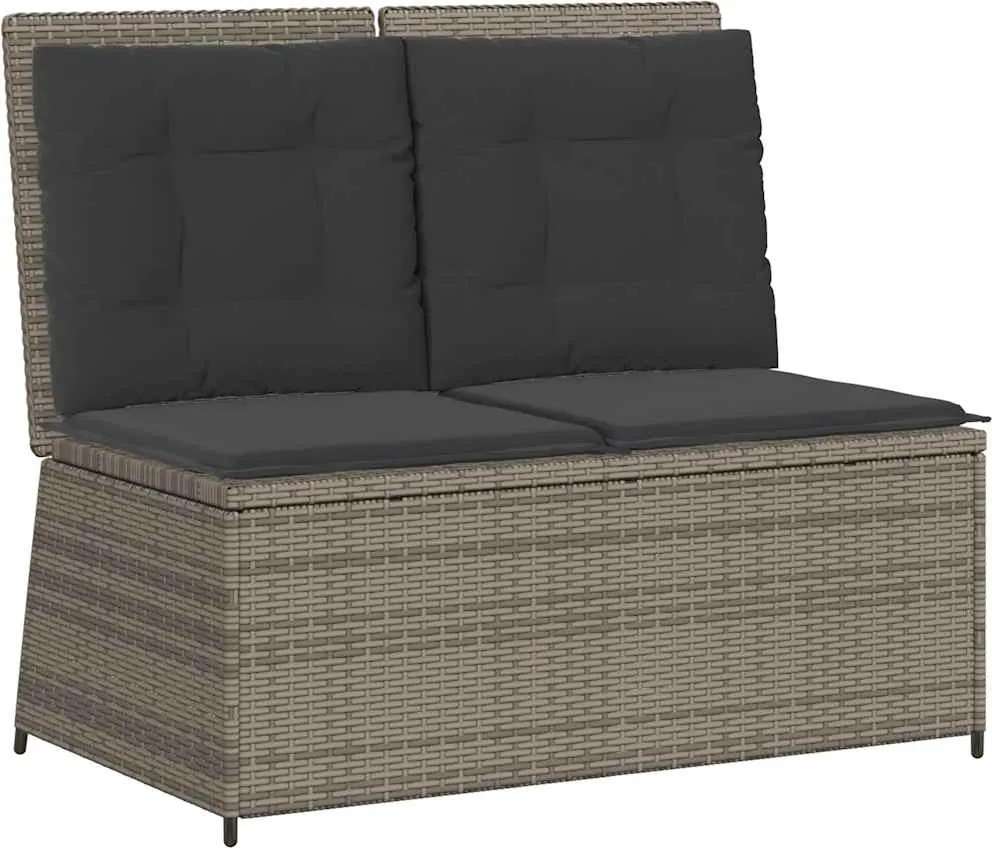 vidaXL szürke polyrattan dönthető kerti pad párnával