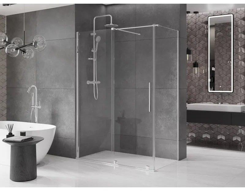 Mexen Velar, tolóajtós zuhanykabin 150 (ajtó) x 70 (fal) cm, 8mm átlátszó üveg, króm profil, 871-150-070-01-01