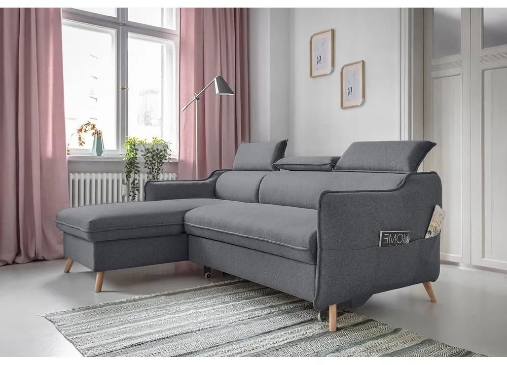 Sötétszürke kinyitható sarokkanapé (bal oldali) Sweet Harmony – Miuform