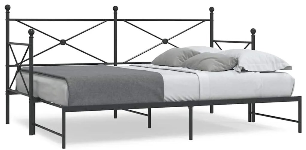 fekete acél kihúzható kanapéágy matrac nélkül 75x190 cm