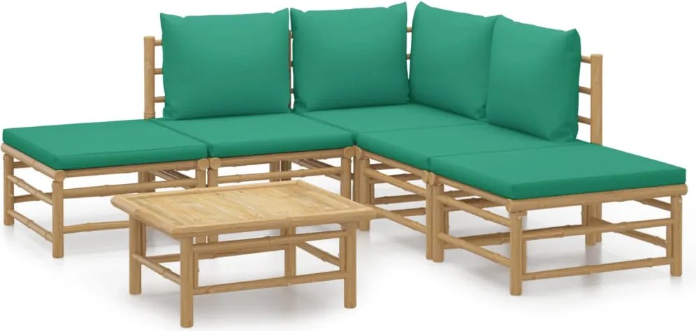 vidaXL 6 részes bambusz kerti ülőgarnitúra zöld párnákkal