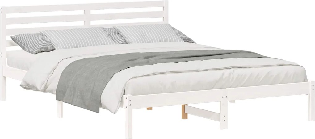 vidaXL Ágykeret fejtámlával Fehér 160 x 220 cm Tömör fenyőfa