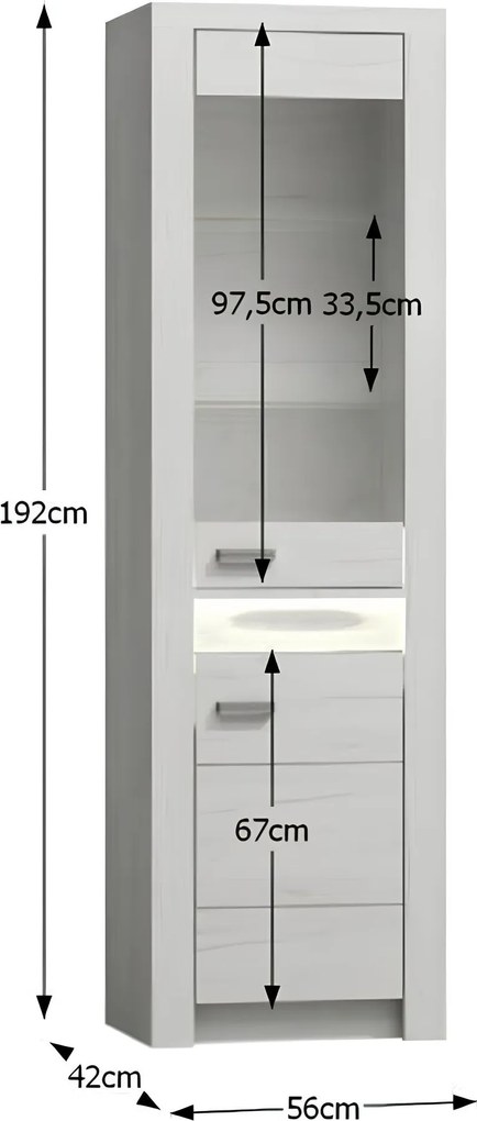 Vitrines szekrény, kőris fehér, INFINITY I-04
