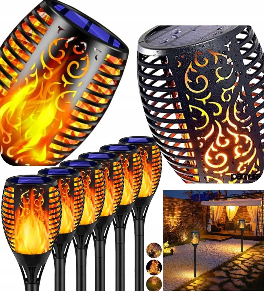 Napelemes Led Lámpa Beszúrható Láng Kerti Lámpa Szürkület Érzékelő 6 Db