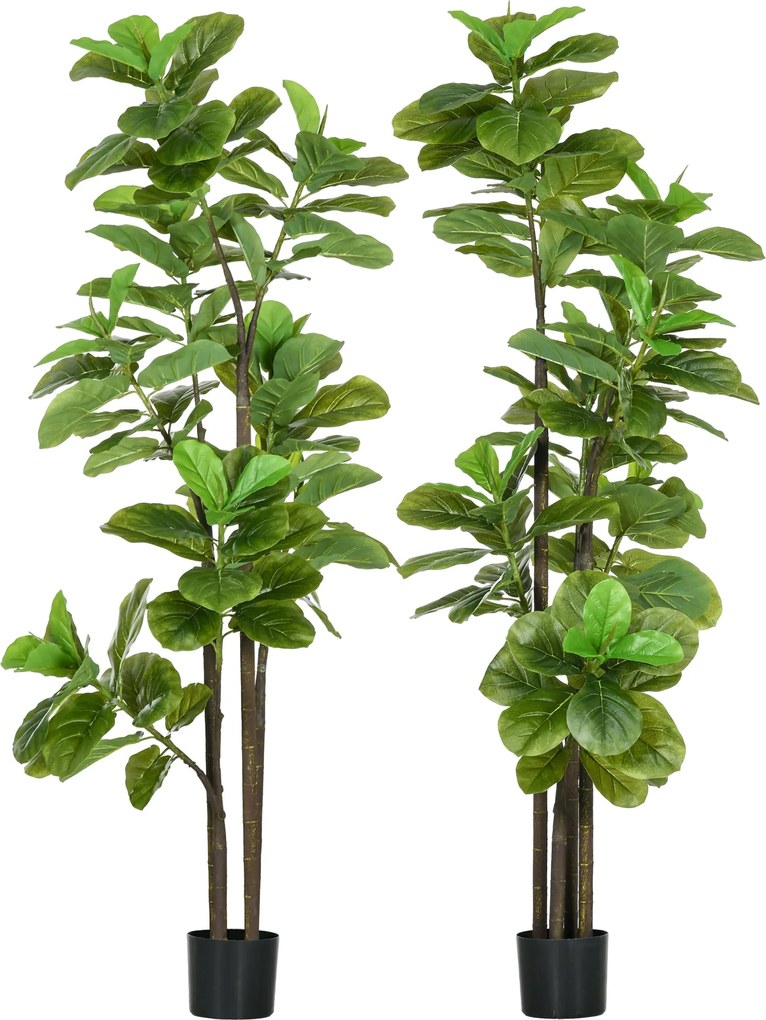 HOMCOM 2 db Mesterséges Növény Fiddle Leaf Fig Ficus Lyrata 180 cm Magas Cserépben, Nagy Mesterséges Fa Dekorációhoz | Aosom