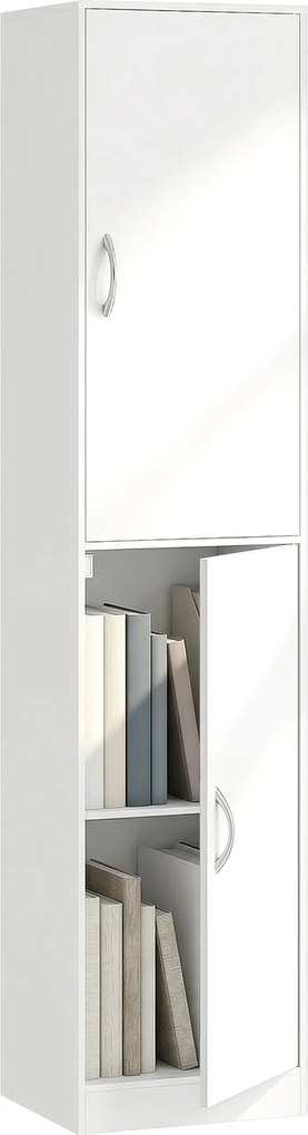 HOMCOM 5 polcos könyvespolc 2 ajtóval, állítható polcokkal | Modern állópolc 40 x 35 x 180 cm, fehér | Aosom