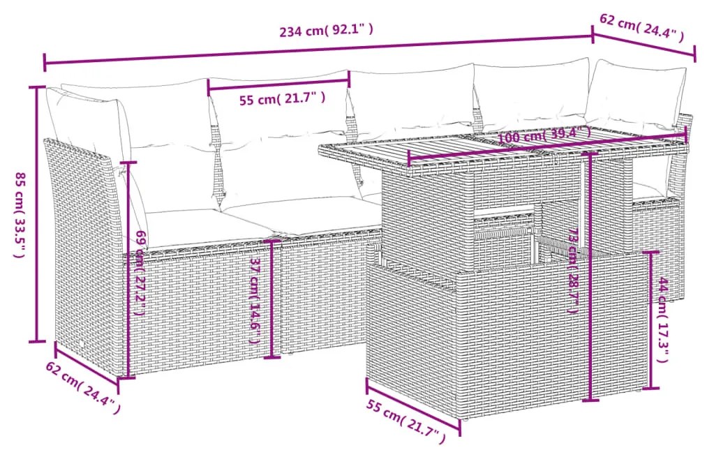 5 részes bézs polyrattan kerti ülőgarnitúra párnákkal