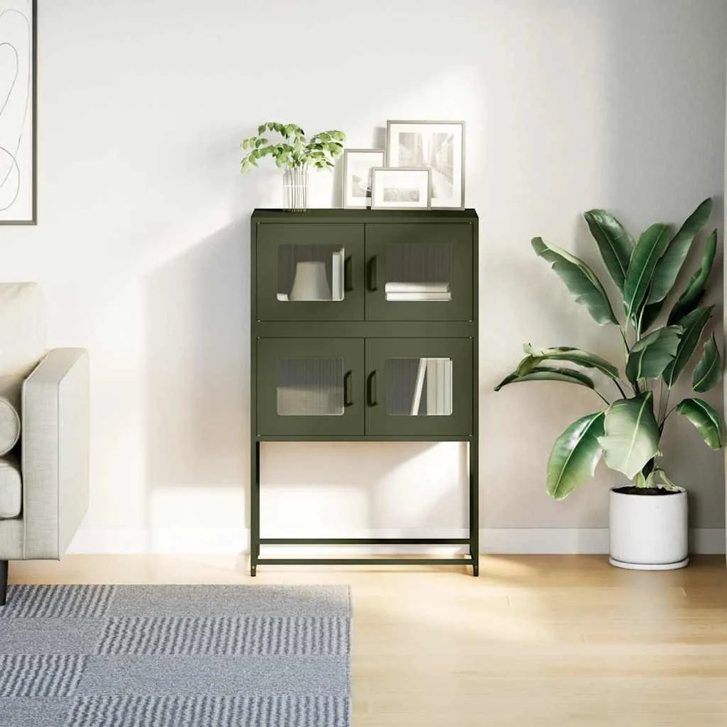 Highboard olívazöld 68x39x107 cm Acél