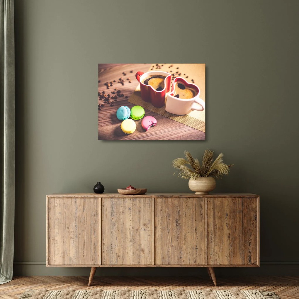 Kávé és a macaroon képe (üvegen) (70x50 cm)