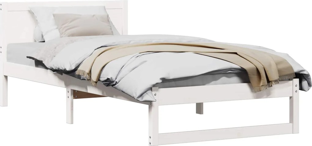 vidaXL Ágykeret fejtámlával Fehér 90 x 200 cm Tömör fenyőfa
