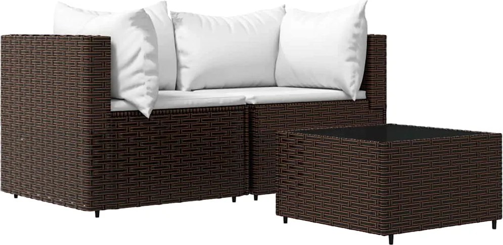 vidaXL 3 részes barna polyrattan kerti ülőgarnitúra párnával
