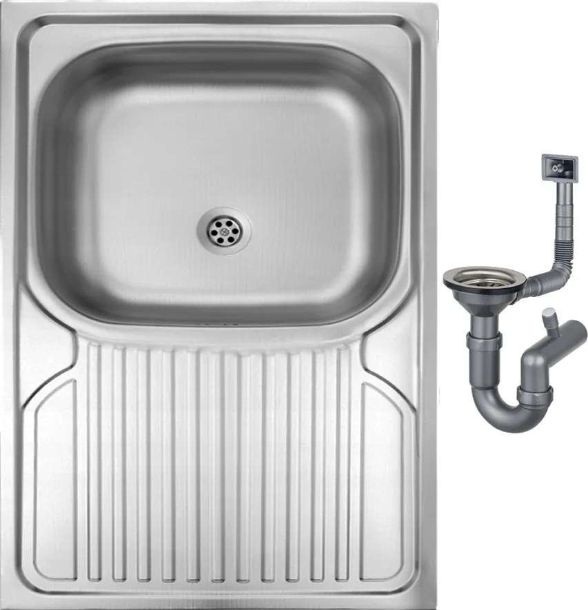 80x60-as egymedencés acél mosogató szifonnal, robusztus