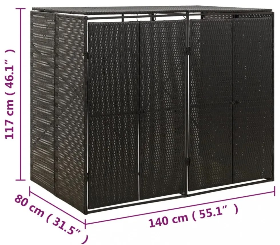 fekete polyrattan dupla kerekeskuka tárolófészer 140x80x117 cm