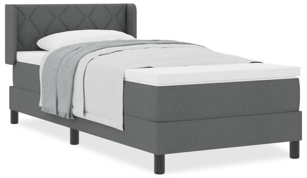 Boxspring ágy matraccal, sötétszürke, 100x200 cm szövet
