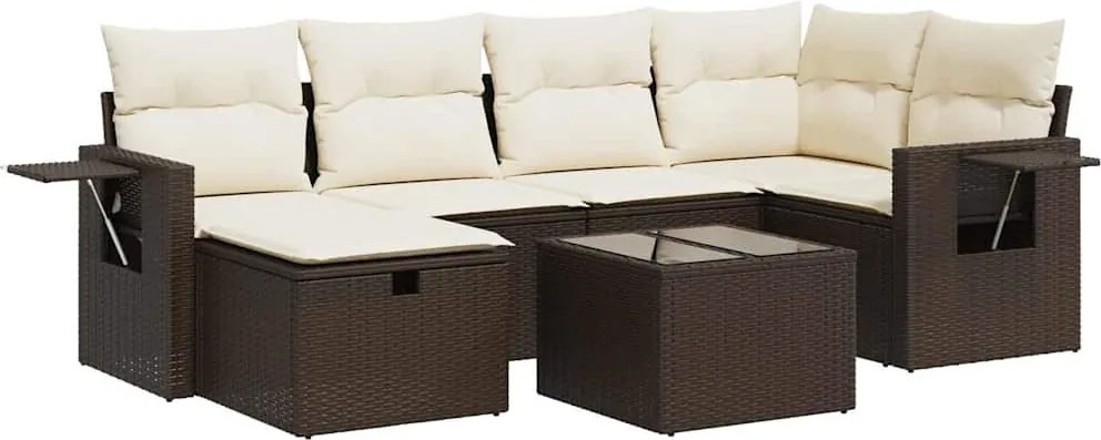 vidaXL 7 részes barna polyrattan kerti ülőgarnitúra párnákkal
