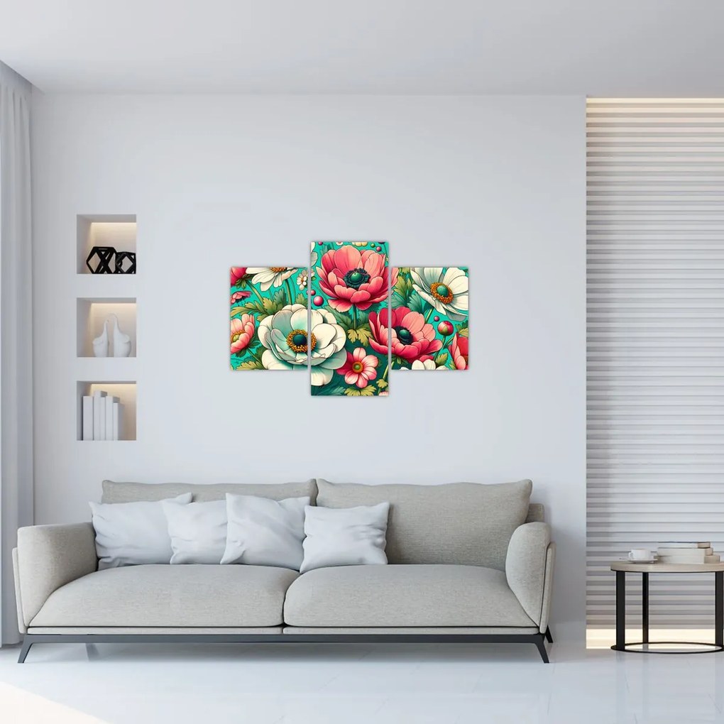 Kép - Virágok kék háttéren (90x60 cm)