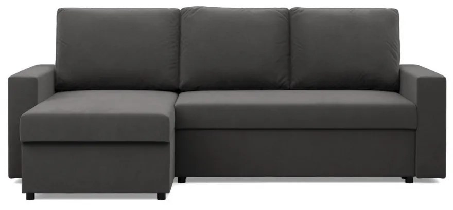 Zeus sarokkanapé, 2 ágyneműtartóval, egyenes kartámasz, szövet anyag, univerzális oldal, hab töltet, szürke